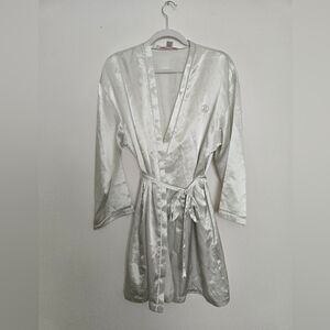 Vintage Oscar de la Renta Pink Label Elegant Light Green Satin Robe | Size M